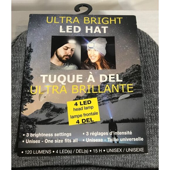 Ultra Bright LED Beanie Cap 3 Brightness Levels Unisex Grey One Size - Picture 2 of 5